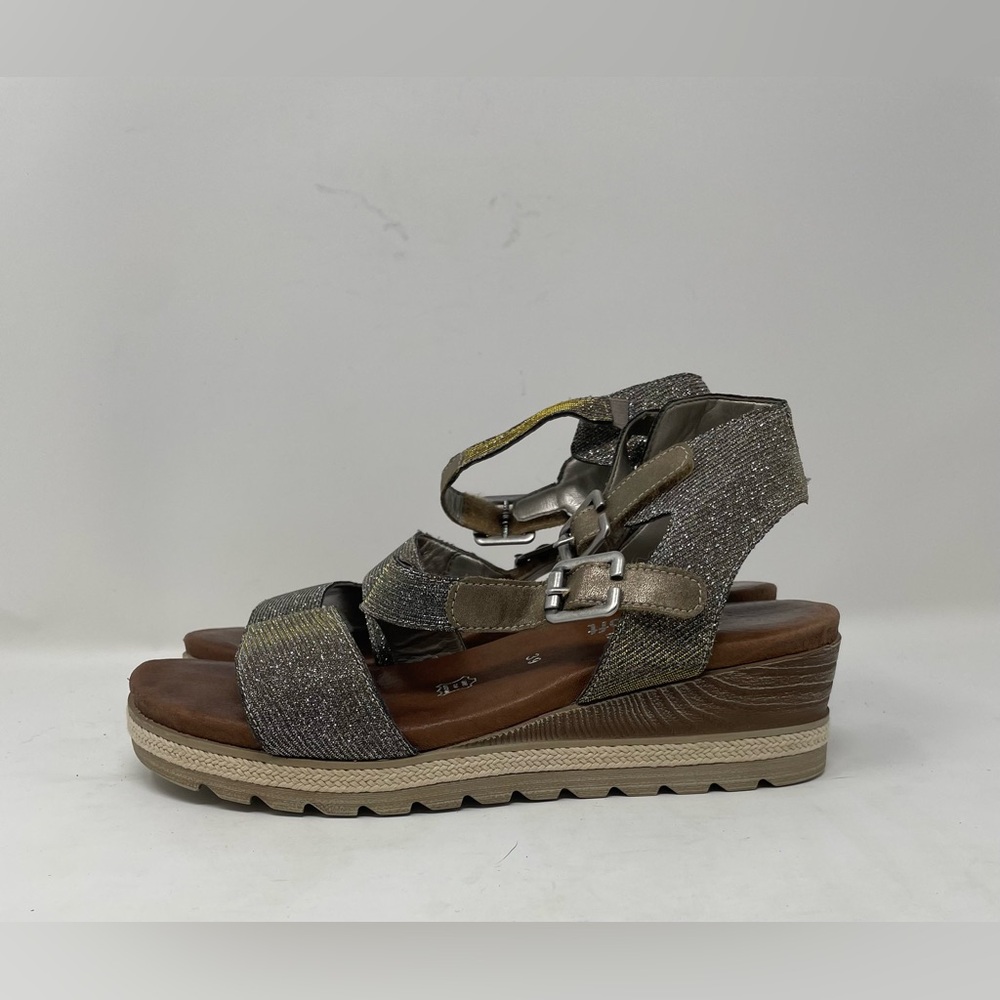 Remonte Women Shimmer Glitter Leather Wedge Sandal Size 39